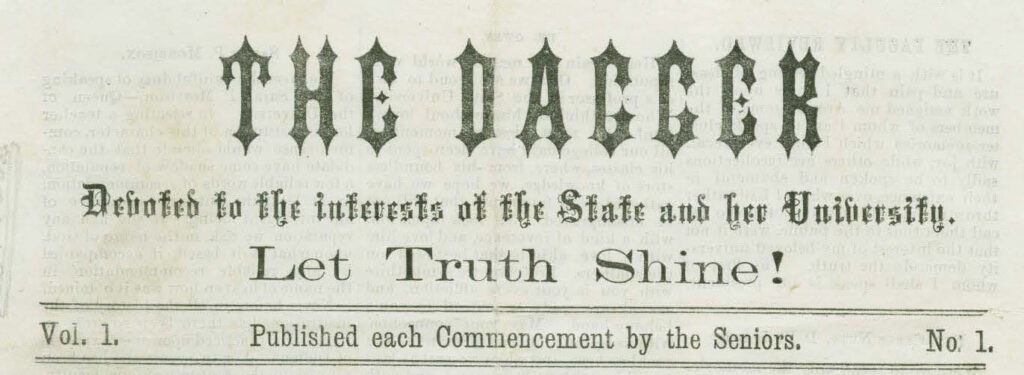 Header of Vol. 1 No. 1 of The Dagger. Subtitle reads 