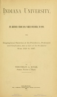 印第安纳雷竞技官方网站下载大学< em >:历史从1820年开始,当成立,到1890年:小传的总统,教授和毕业生:和一个列表的学生从1820年到1887年< / em >