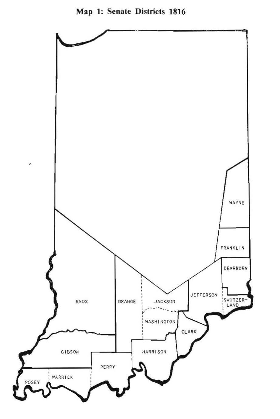 印第安纳州的地图显示1816年参议院区