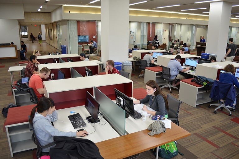 学生在学习共用区工作