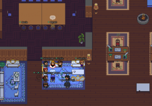 十个化身在私人领域一个蓝色的地毯和沙发。两个化身在一间会议室。