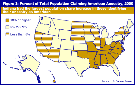 图3:百分比声称美国血统,2000年